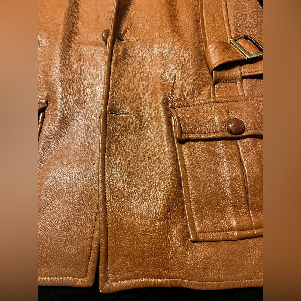 Rare! Vtg 70s Custom Coat Co Deerskin Leather Coat, belted waist Men’s 2XL - Picture 13 of 16